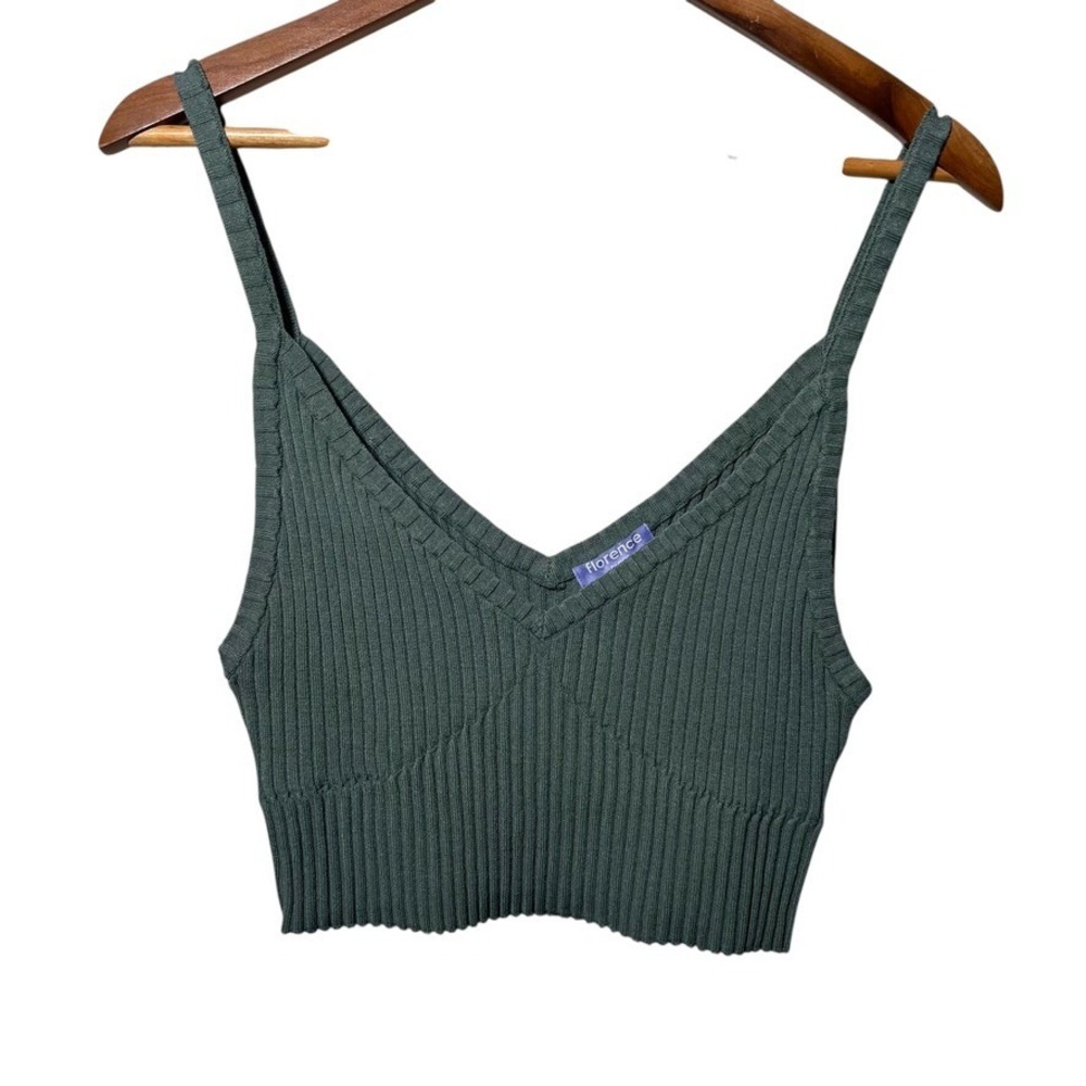 Florence by Mills Rib Knit Crop Tank Top XL Green Sage Y2K Cottagecore Cute‎